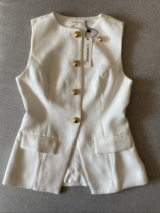 Commense Tops - Commense White Tailored Sleeveless Vest Top with Gold Buttons